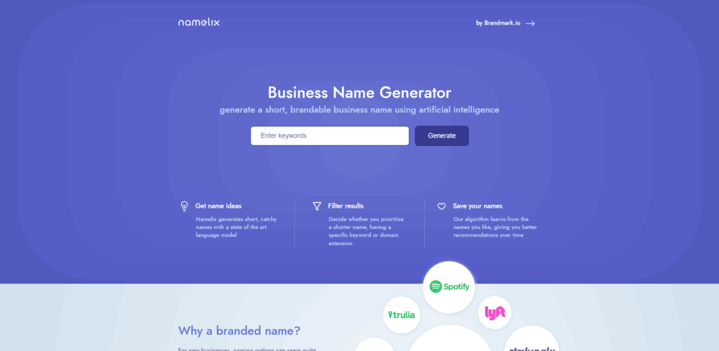 Business Name Generator free AI powered naming tool Namelix